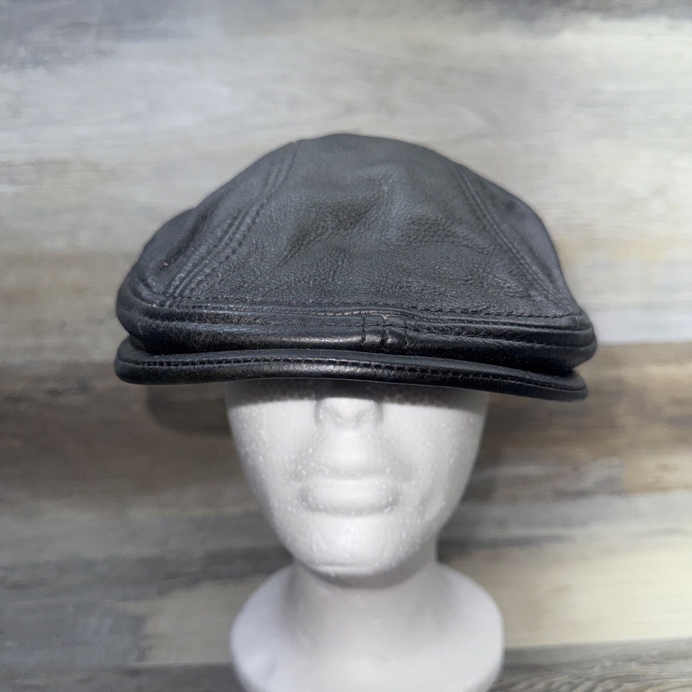 Vintage SCALA Classico Men's Size L/XL Black 100% Leather Newsboy Hat Flat Cap